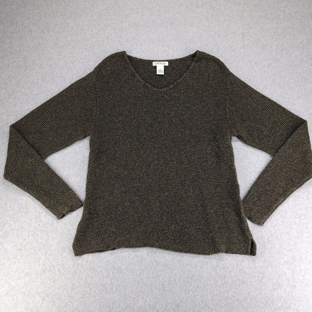 Orvis Sweater Womens Medium Green Knit Sweater Pullover Long Sleeve Outdoor Camp